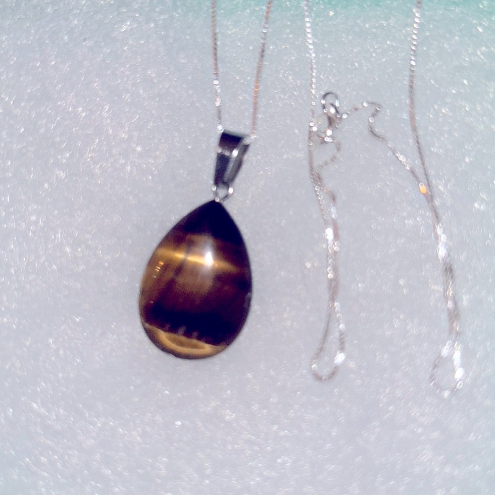 Boho hippie Tiger 🐅 Eye Sterling Silver Necklace 16” - Picture 5 of 8